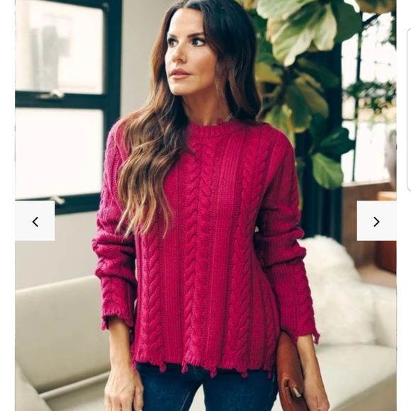 Vici Sweaters - Dacey Distressed Cable Knit Sweater on Magenta